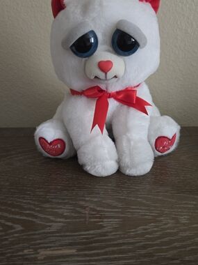 White Plush Valentine Cat with Red Accents